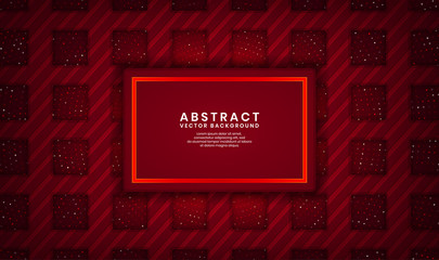 Modern abstract luxury red square background overlap layer on dark space with metallic lines combination for elements poster, brochure, cover and flyer. Texture with glitter dots element decoration
