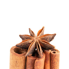 Star anise and cinnamon stick spice isolated on white background