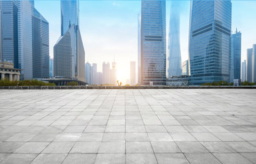 Fototapeta premium Panoramic skyline and buildings with empty concrete square floor,shanghai,china