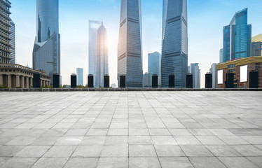 Panoramic skyline and buildings with empty concrete square floor,shanghai,china