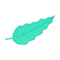 Philodendron leaf. Line art doodle sketch. Mint green on white background. Vector illustration. Picture can be used in greeting cards, posters, flyers, banners, logo, botanical design etc. Vector