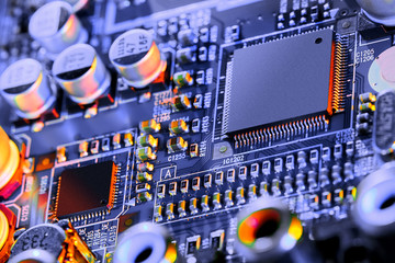Electronic circuit board close up. 