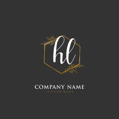  Handwritten initial letter H L HL for identity and logo. Vector logo template with handwriting and signature style.