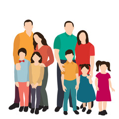  parents and children in a flat style, group