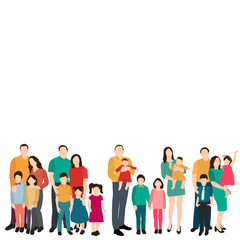 vector, isolated, parents and children in a flat style, group, family