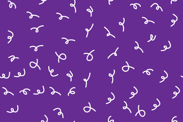 Seamless white squiggles pattern on purple background. Abstract memphis design vector illustration.