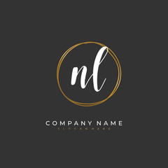 Handwritten initial letter N L NL for identity and logo. Vector logo template with handwriting and signature style.