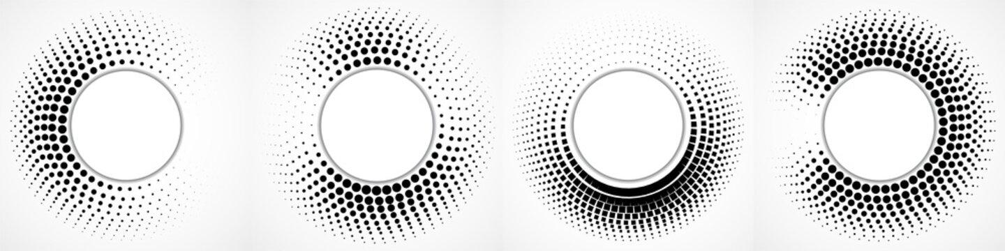 Vector Set Of Halftone Dotted Background In Circle Form. Circle Dots Isolated On The White Background