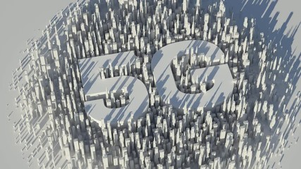 3d render of city with 5g title in the center. Technology and IOT background. 
 - Powered by Adobe