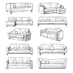 Sketch of sofas isolated on white background. Vector - 316356783