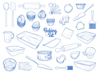 Set of dishes for baking. Baking stuff. Vector illustration