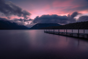 Fototapeta na wymiar Sunset over lake Rotoiti, New Zealand
