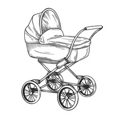 Fototapeta na wymiar Sketch of a baby stroller. Sketch vector illustration