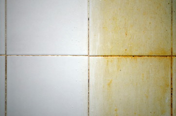 Before and after cleaning dirt tile on floors, walls, and corners of the bathroom. The service cleans the house is dirty toilet and sink.