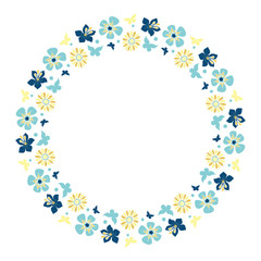 Bright doodle wreath of colorful flowers.Isolated object on a white background.