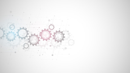 Cogs and gear wheel mechanisms. Hi-tech digital technology and engineering. Abstract technical background.