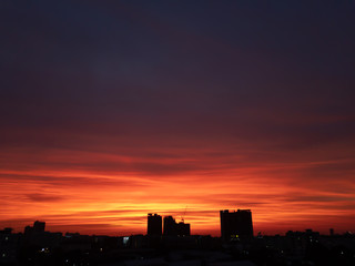 the sunset sky is red