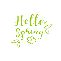 Hand written Hello Spring phrases. Greeting card text templates. lettering in modern calligraphy style. Spring wording. Brush Pen lettering Hello spring.