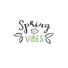 Hand written Spring vibes phrases in color. Greeting card text templates. lettering in modern calligraphy style. Spring wording. Brush Pen lettering.