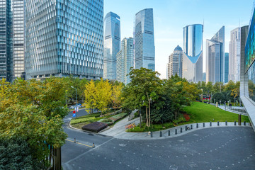 Fototapeta na wymiar Expressways and skyscrapers in Lujiazui financial center, Shanghai, China