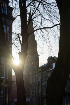 Roofs And Chimneys In New Town Part Of Edinburgh City, Capital Of Scotland, In Sunny Winter Morning