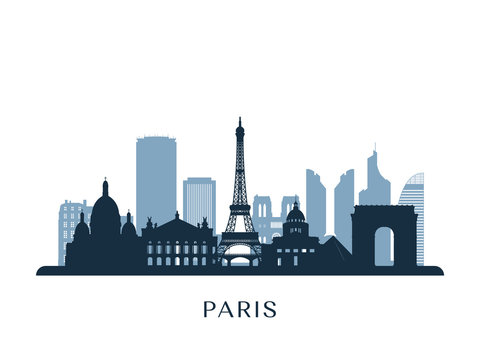 Paris skyline, monochrome silhouette. Vector illustration.