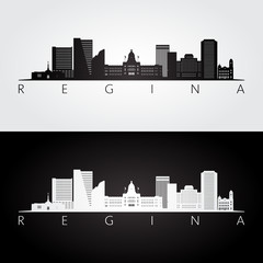 Obraz premium Regina skyline and landmarks silhouette, black and white design, vector illustration.