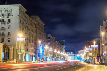 Fototapeta na wymiar night view of Tverskaya street, Russia