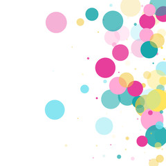 Memphis round confetti festive background in cyan blue, pink and yellow. Childish pattern vector.