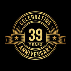 39 years anniversary celebration logotype. Vector and illustration.