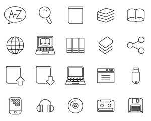 Dictionary or Glossary Icons Black & White Thin Line Set Big