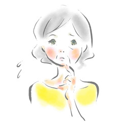 シニア女性　悩み　水彩