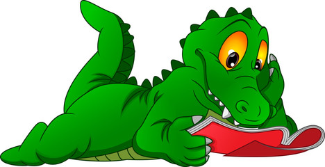 cute crocodile cartoon reading book