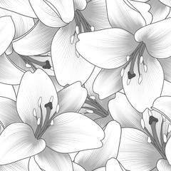 Seamless hand drawn floral pattern with lily flowers. Vector illustration. Element for design.