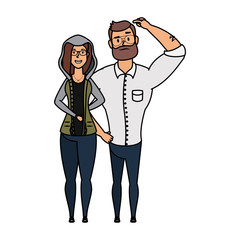 young man bearded with woman characters