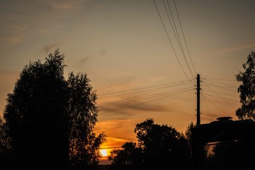 sunset in village