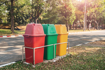 recycle bin at park    for cleaning