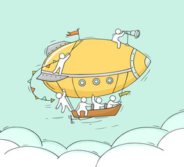 Sketch of little people fly on aerostat.