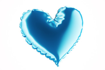 Fototapeta na wymiar Single Air Balloon. Blue color heart shaped foil balloon isolated on white background. Love. Holiday celebration. Valentine's Day party decoration. Metallic blue colour Heart 3d render.