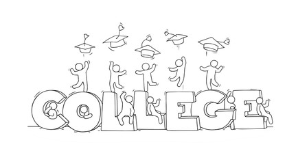 Obraz premium Sketch of little people with word College.