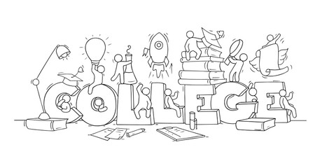 Sketch of little people with word College.