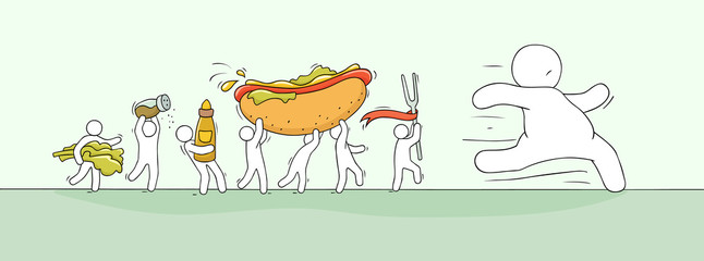 Cartoon little people pursuit fat man