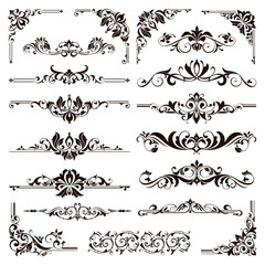 Ornamental design lace borders and corners Vector set art deco floral ornaments elements