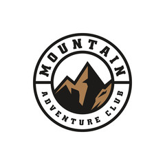 Mountains Logo Emblem, Outdoor Adventure Expedition Vector Illustration.