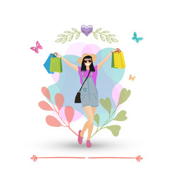 Happy young girl with shopping bags