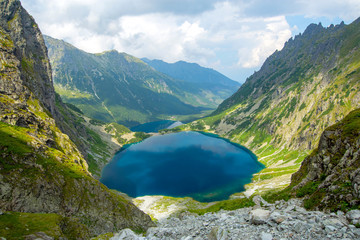 view on beautiful lake - Morskie Oko, Sea Eye in Tatra mountains, Poland