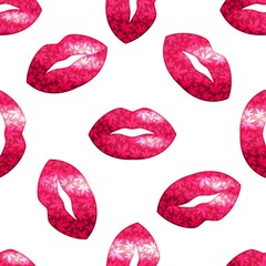 Lips and marijuana leaves seamless vector pattern.Valentine's day vector background