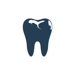 Tooth decay black icon. Silhouette bad tooth. Dental care background. Unhealthy teeth. Vector illustration flat design. Isolated on background. Stomatology care for teeth.