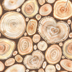  Watercolor seamless pattern with slices of trees.