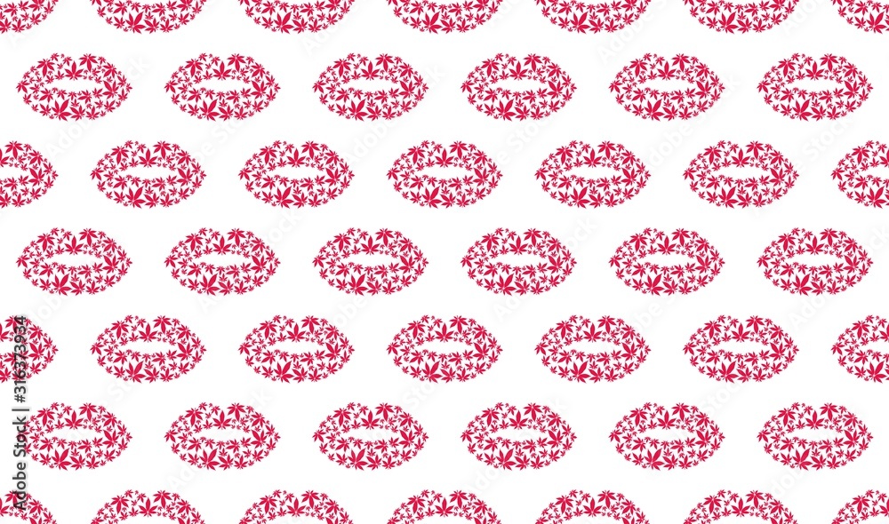 Canvas Prints Lips and marijuana leaves seamless vector pattern border.Valentine's day vector background